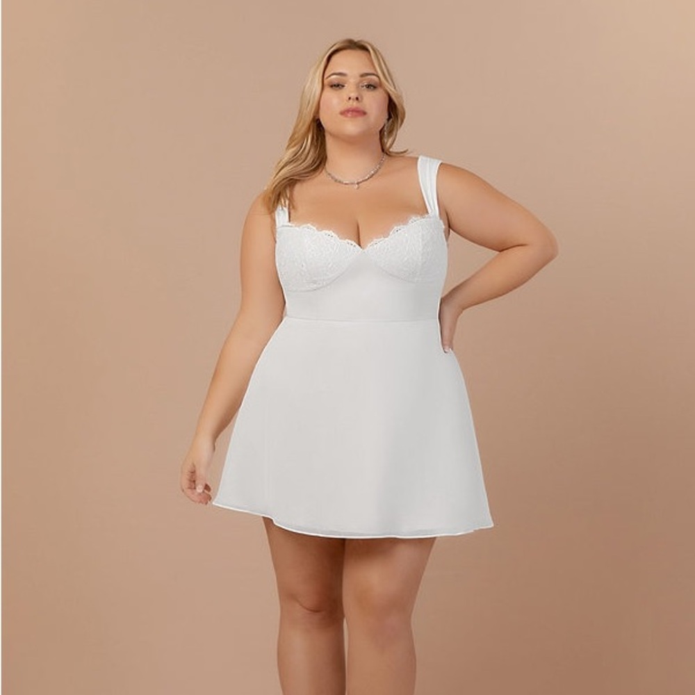 Azazie Scarlette Bridal Chiffon Sweetheart Lace Mini Dress in Diamond White